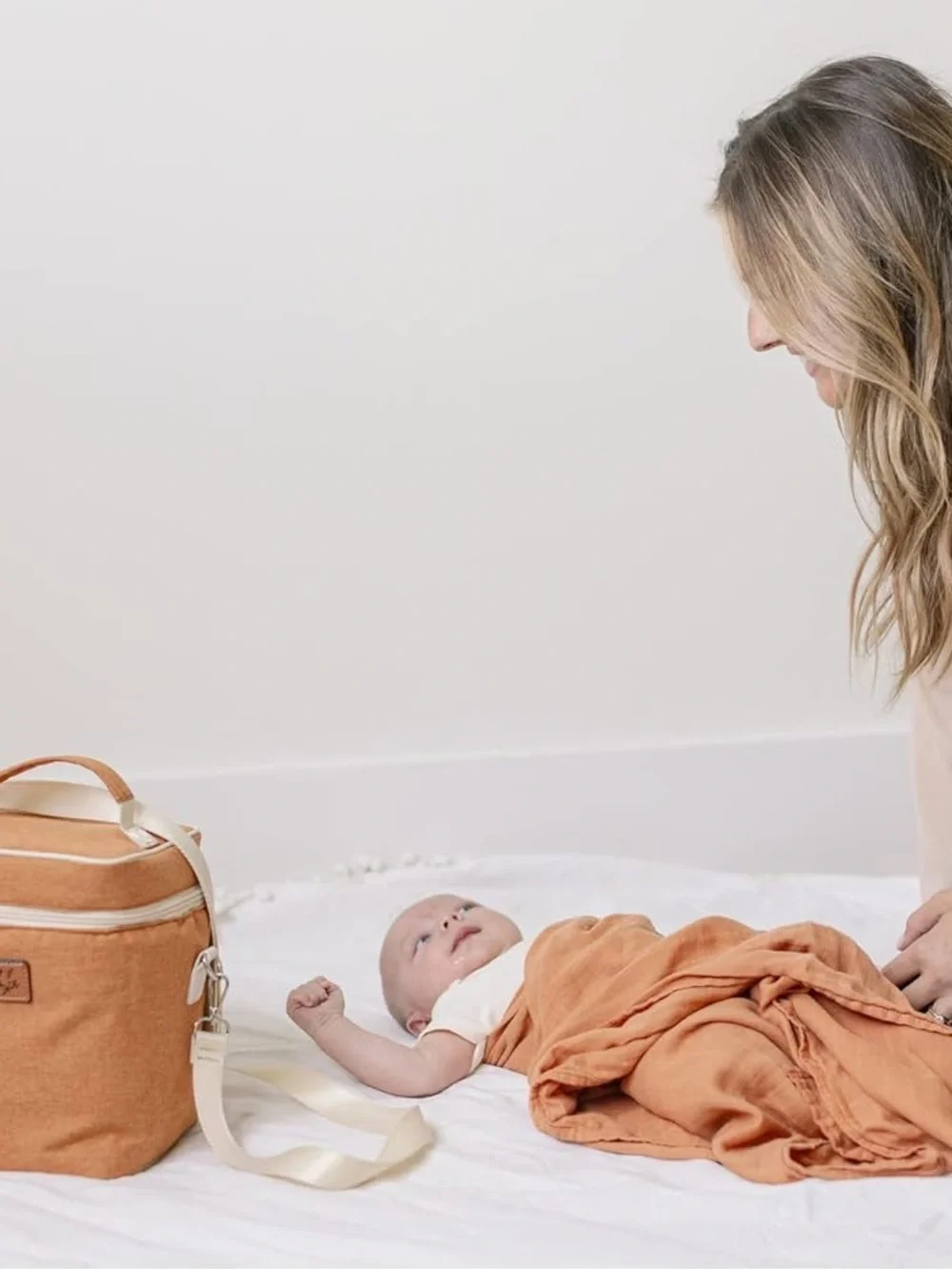 Jax Peach-Colored Insulated Baby Breast milk Cooler Bag with Top Handle